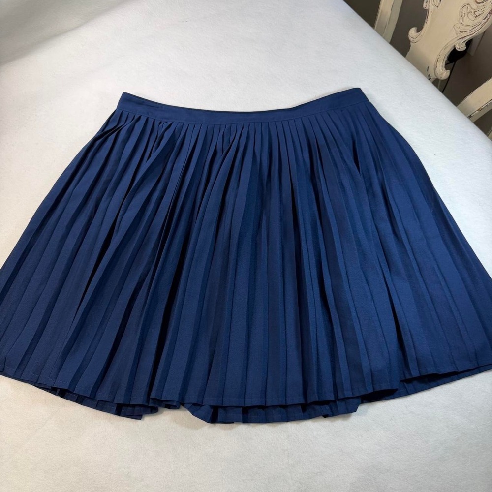Lands' End Navy Blue Pleated Midi Skirt Size 18 Preppy Academia A-Line 471850